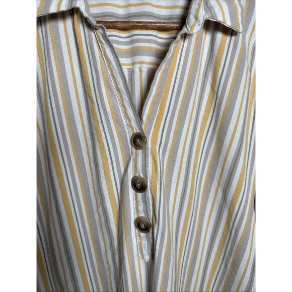 Robert Louis Linen Blend Shirt Dress Yellow Tan Stripes Women's Size 3X - Picture 4 of 11